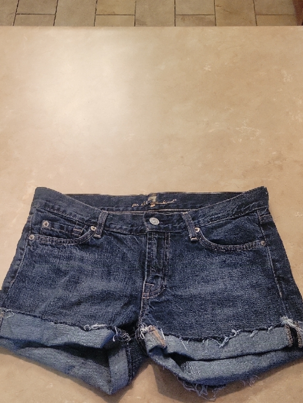 7 For All Mankind Dark Blue Denim Jean Shorts